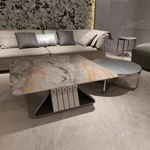 Contemporary Nesting Coffee Table Set with Marble-Effect Top and Brushed Metal Accents